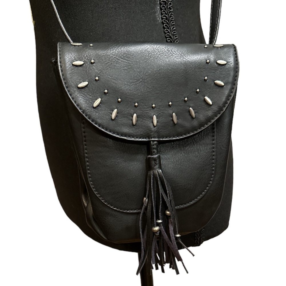 Holster Crossbody Black Beaded Handbag with Beaded Tassel